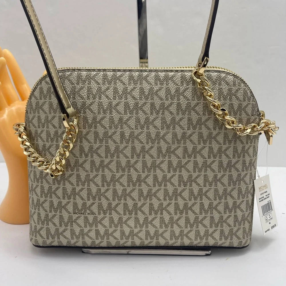 Michael Kors Jet Set Travel Signature Md Dome Crossbody  XCROSS XBODY Pale Gold